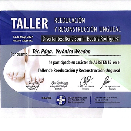 Certificado de curso en reconstrucción de uñas